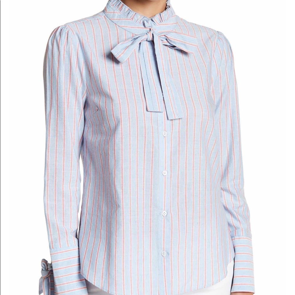 English Factory Ruffle Striped Button-Down Shirt